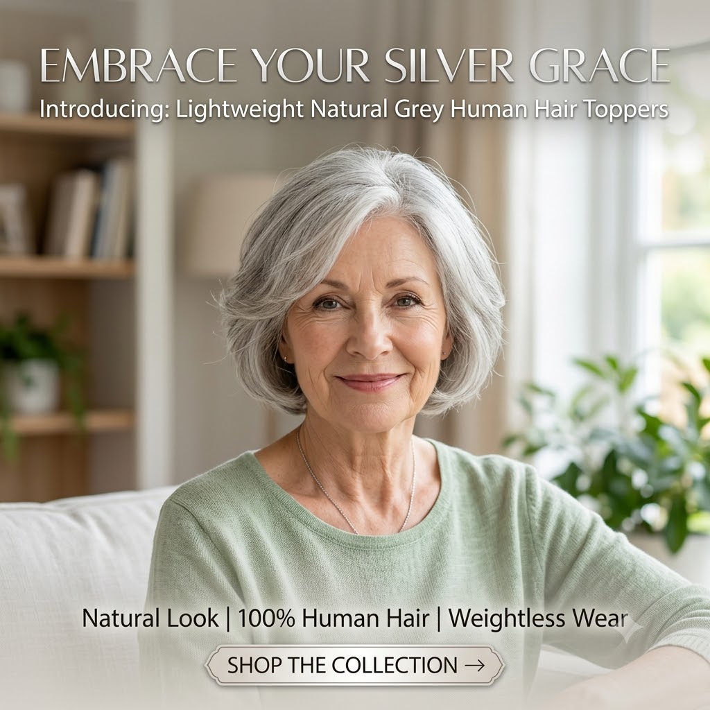 Embrace Graceful Silver: Introducing Our Lightweight Human Hair Toppers for Seniors